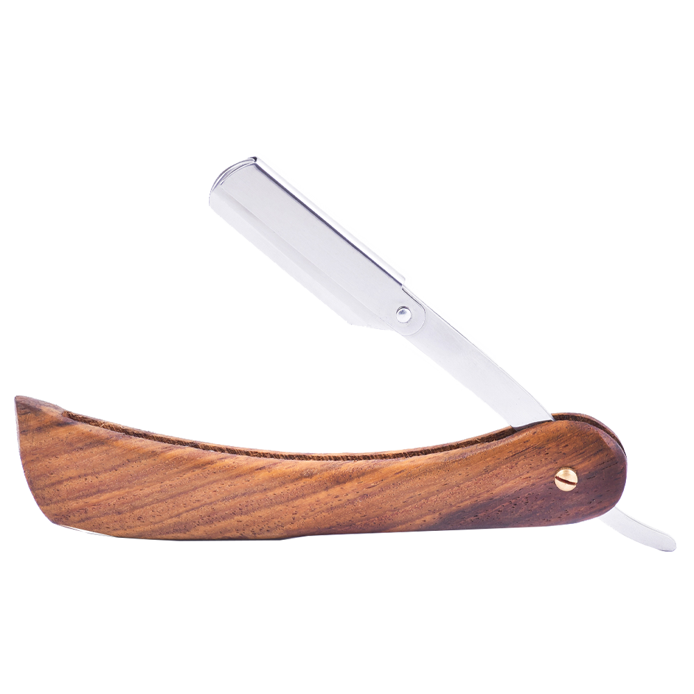 Straight Shaving Razor Natural Wood Thick Handle