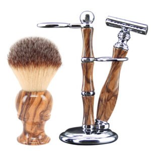3 Pieces Wooden Design Shaving Set – Classic Men's Grooming Kit