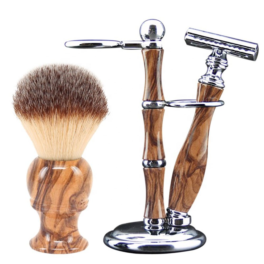 3 Pieces Wooden Design Shaving Set – Classic Men's Grooming Kit