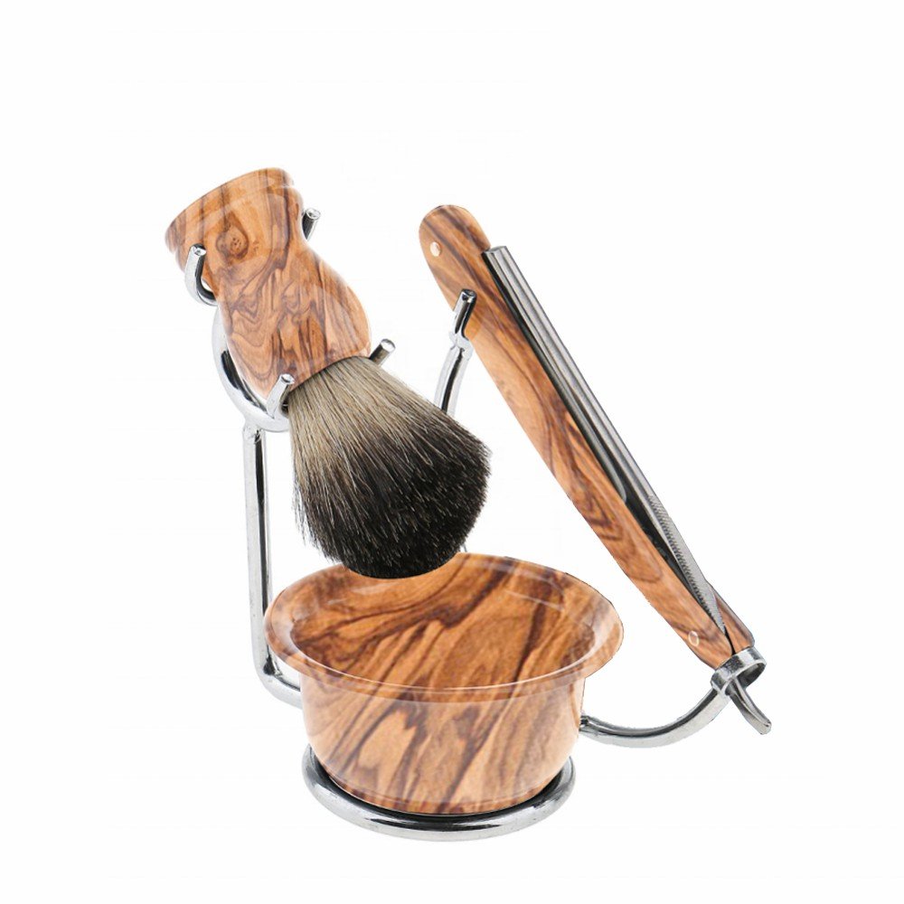 4 Pieces Men's Shaving Set – Premium Wooden & Stainless Steel Grooming Kit