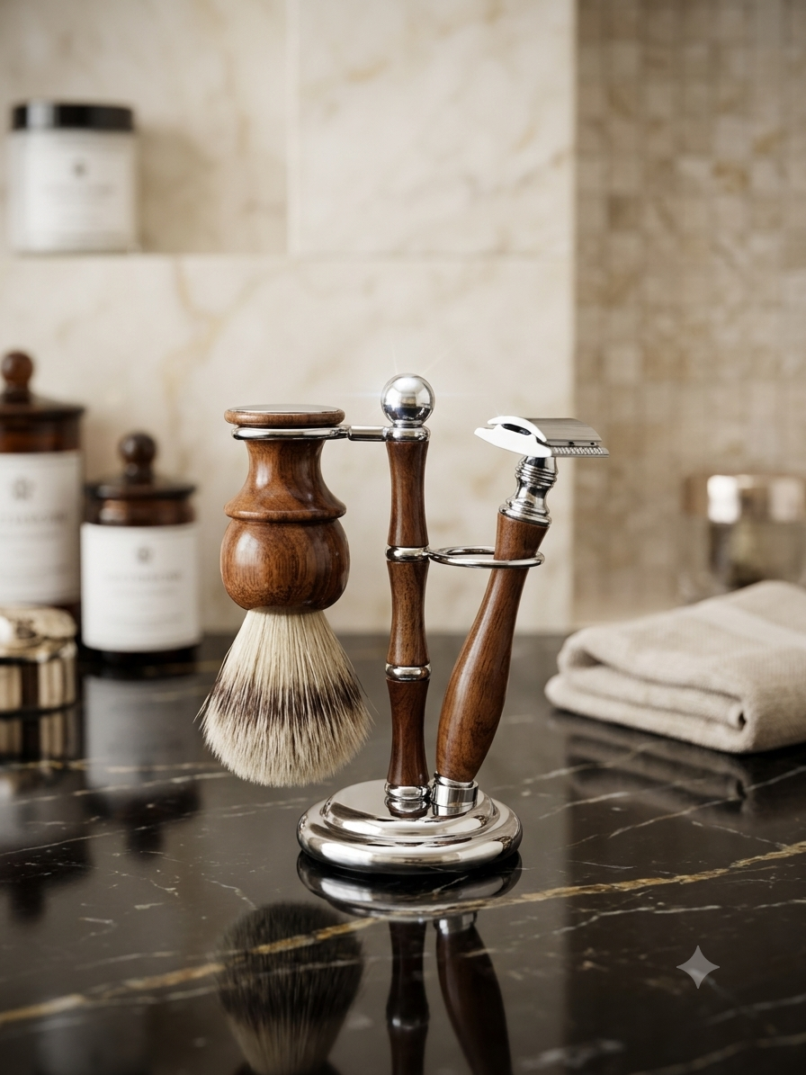 3 Pieces Wooden Design Shaving Set – Classic Men's Grooming Kit - Image 2